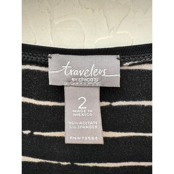 CHICO’S TRAVELERS | Black Tan Striped Dolman Sleeve Top | Size 2 Large - Picture 5 of 6